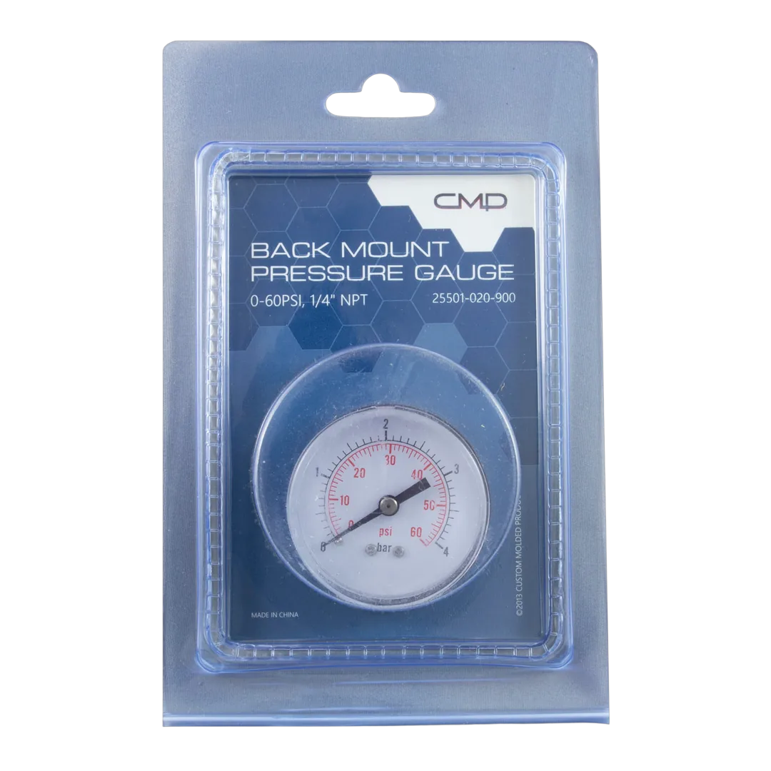Custom Molded Pressure Gauge 0-60 PSI Back Mount