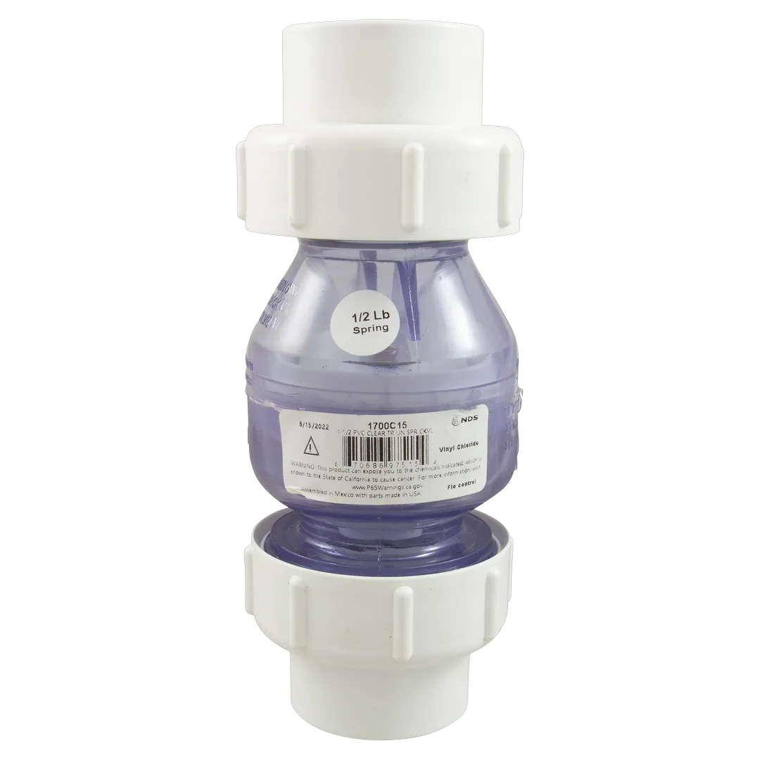 Flo Control 1700C15 True Union Spring Check Valve 1-1/2 in Clear - Label