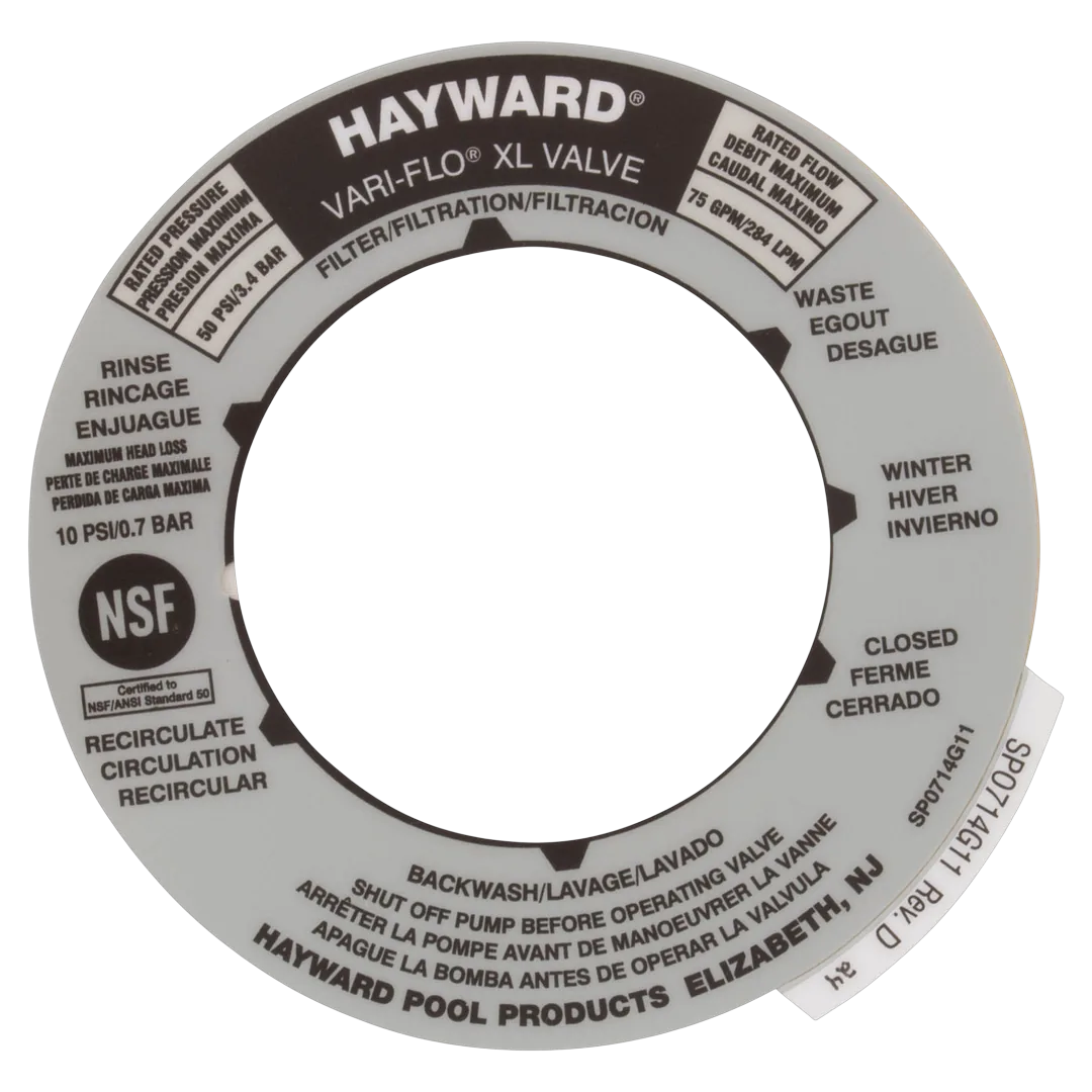 Hayward SPX0714G Multiport Valve Position Label - Front