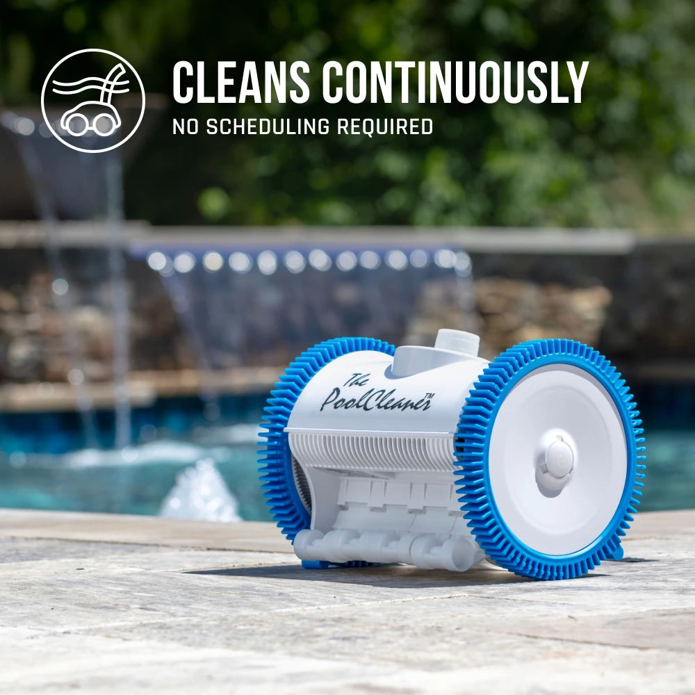 Hayward W3PVS20JST 2-wheel suction pool cleaner on pool deck.
