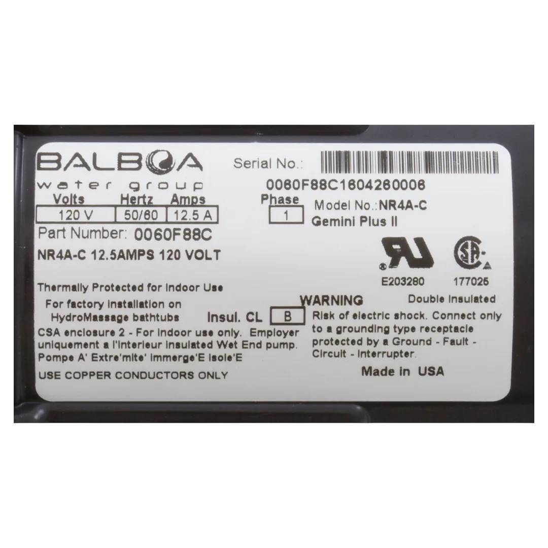 Balboa Gemini Plus II Bath Pump 1.5HP 120V