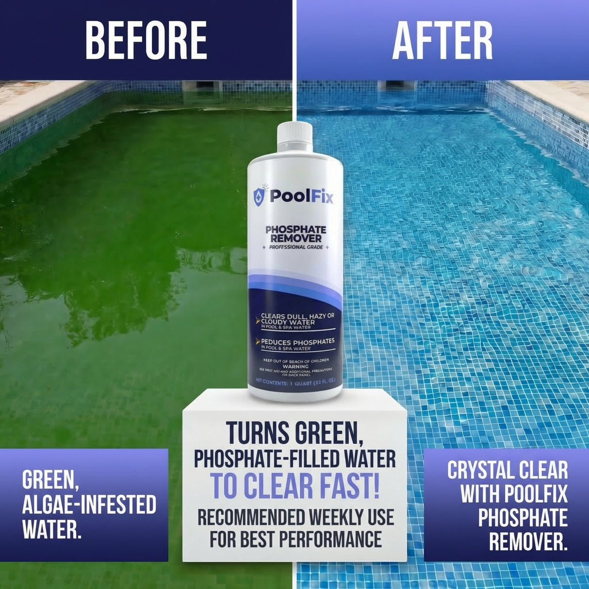PoolFix Phosphate Remover – Reduces Phosphates for Clear Pool Water (1 Qt)