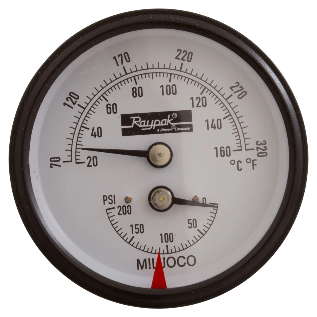 Raypak 007399F Temperature and Pressure Gauge - Front