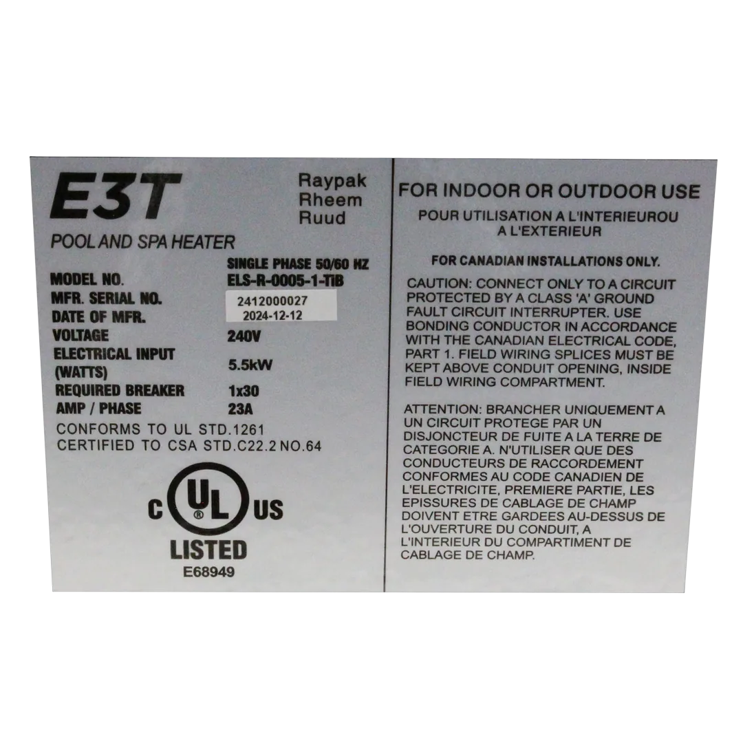 Raypak E3T 100-10000662 Electric Heater - Alt (3)