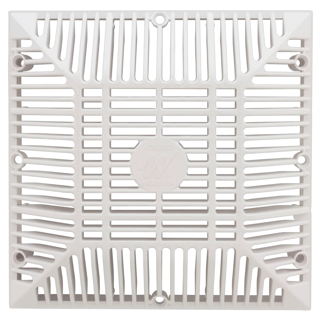 Waterway 9" x 9" Square Grate White - Front