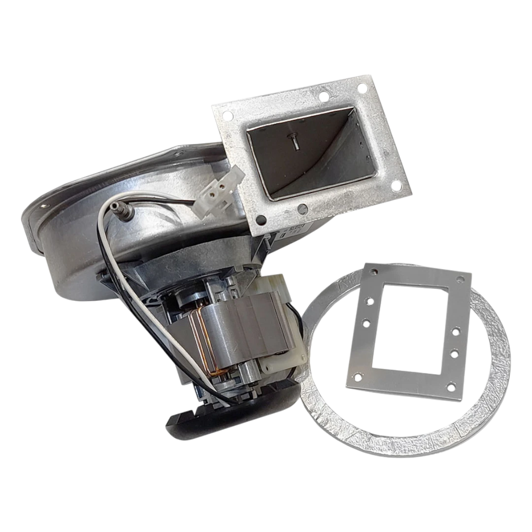 A Hayward combustion blower kit, including a metal body with wiring and mounting frames, isolated on a white background.