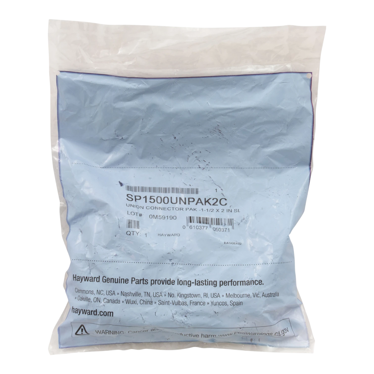 Hayward SP1500UNPAK2 Union Connector Kit (Parts Bag, Back)