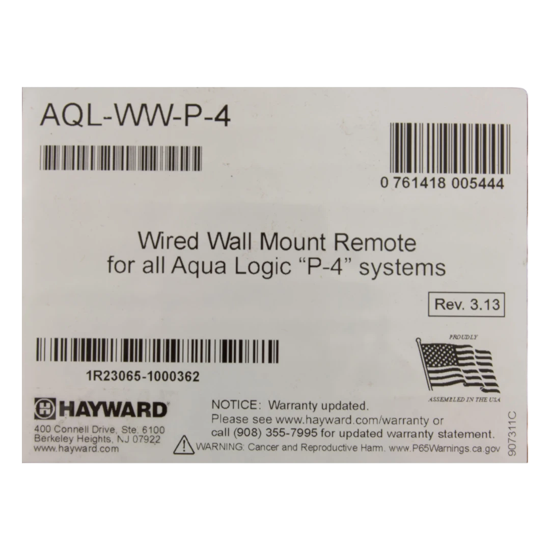 Hayward AQL-WW-P-4 Control Panel MFG Sticker