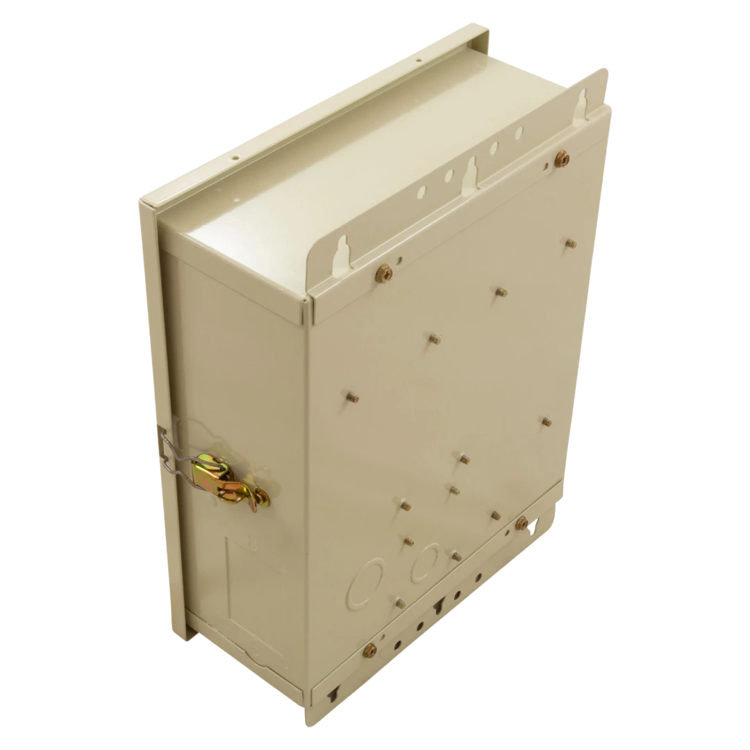 PF1202T beige metal enclosure with mounting holes and latch