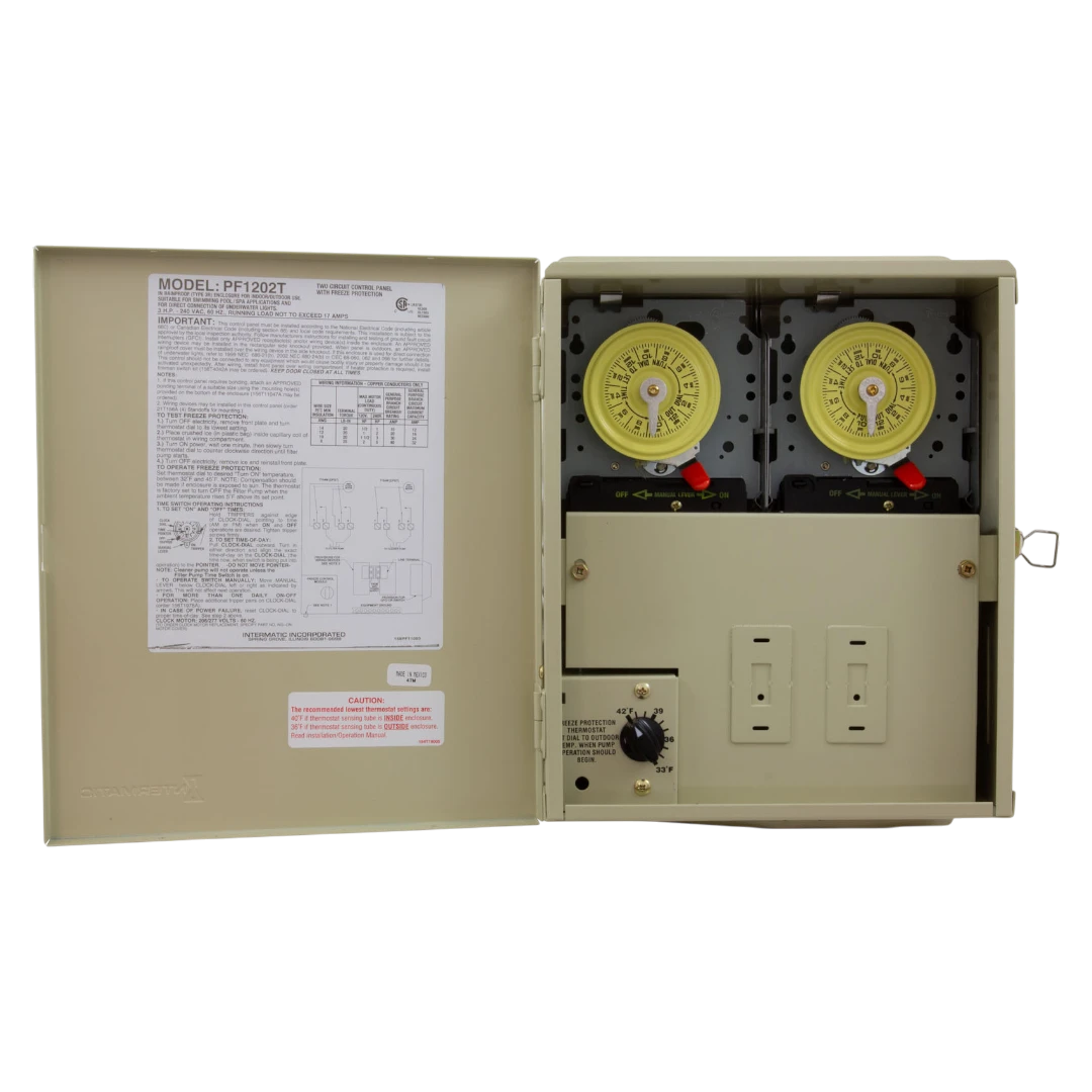Intermatic PF1202T electrical timer box with two mechanical timers