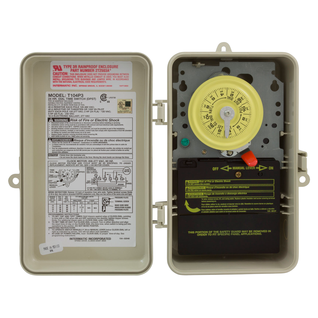 Intermatic T104P3 DPST timer switch with yellow dial outdoor use