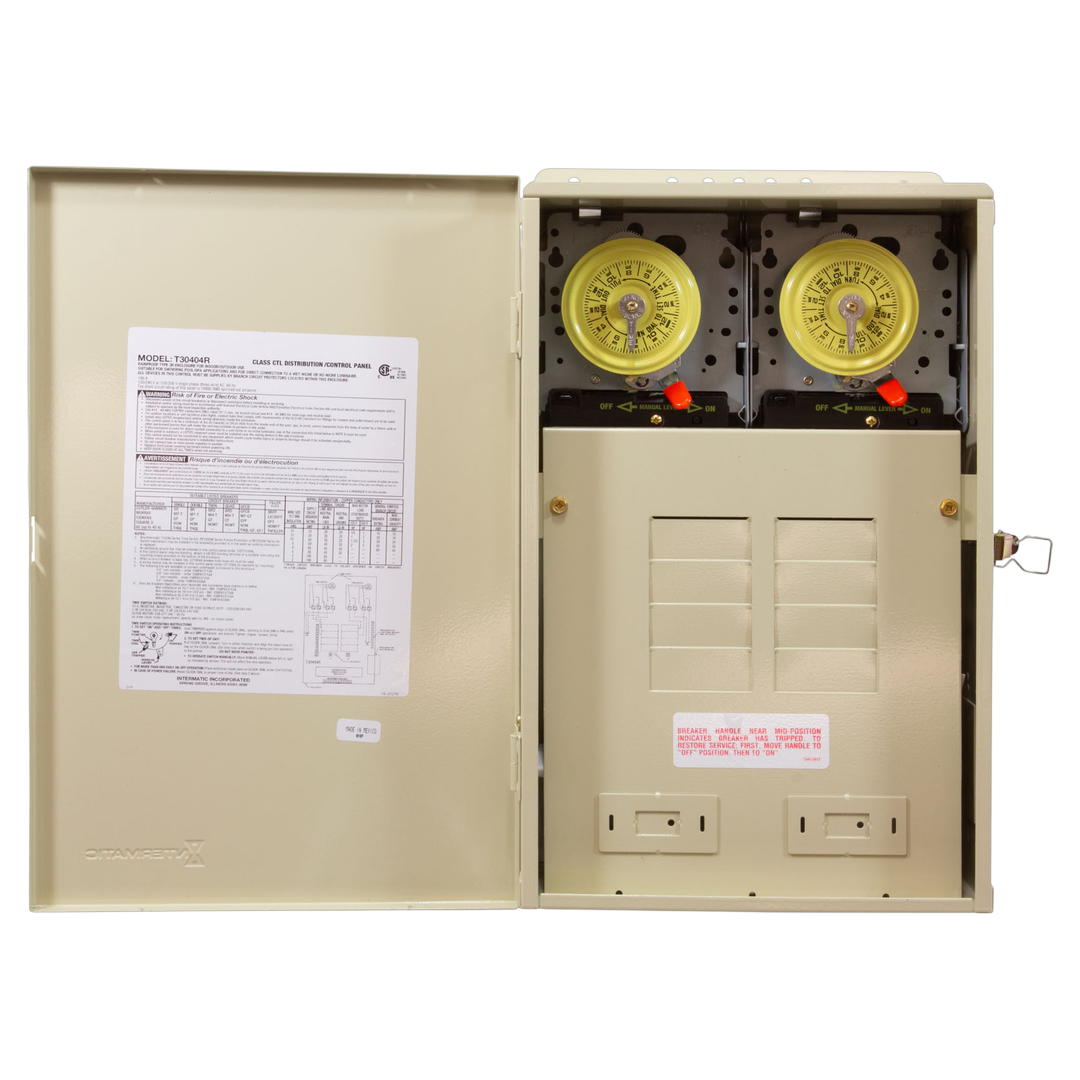 Intermatic T30404R 100A Load Center with Two T104M Timers