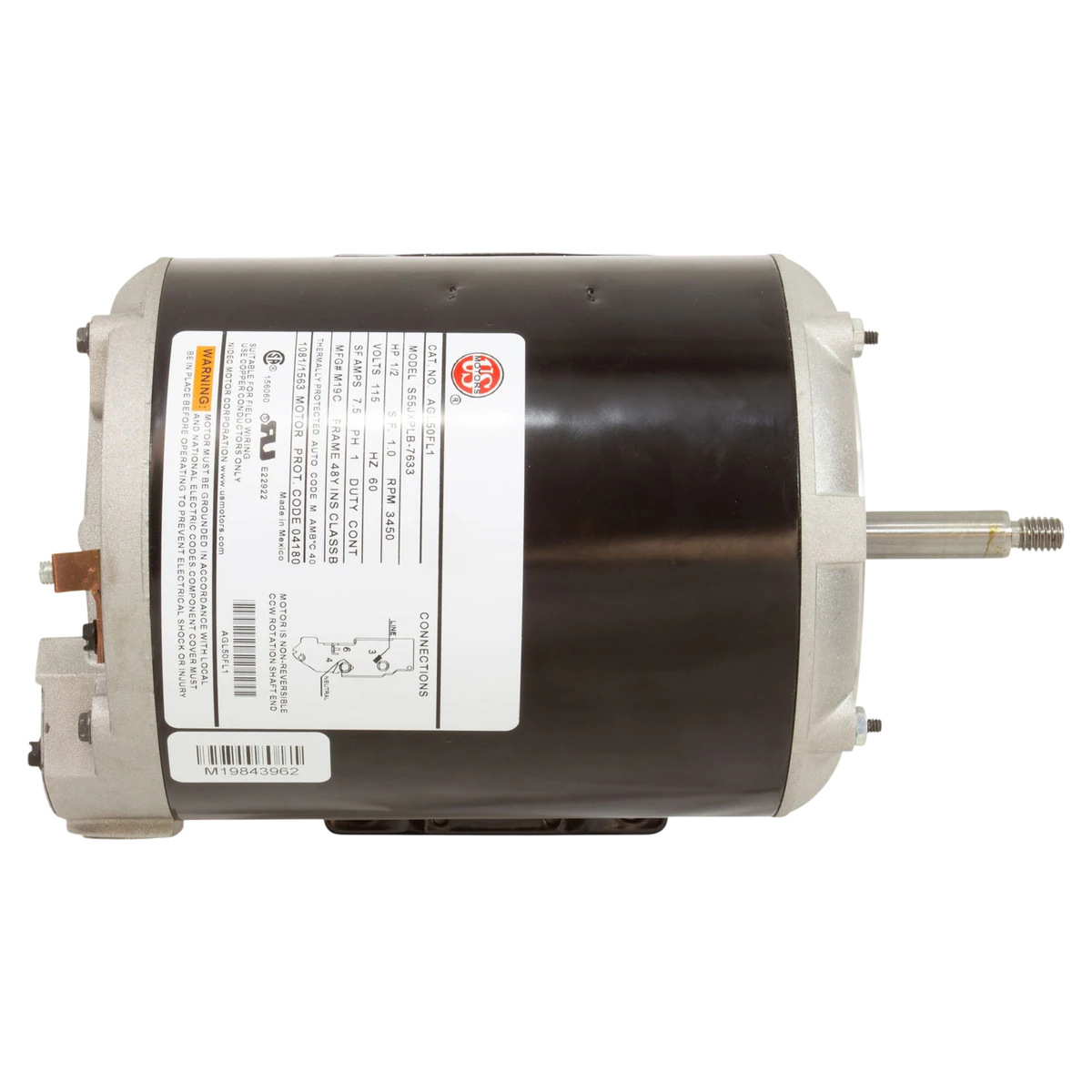 Nidec Motor Corp/US Motors 0.5HP 115V 1-Speed 48Y Pool Motor (AGL50FL1) — top view
