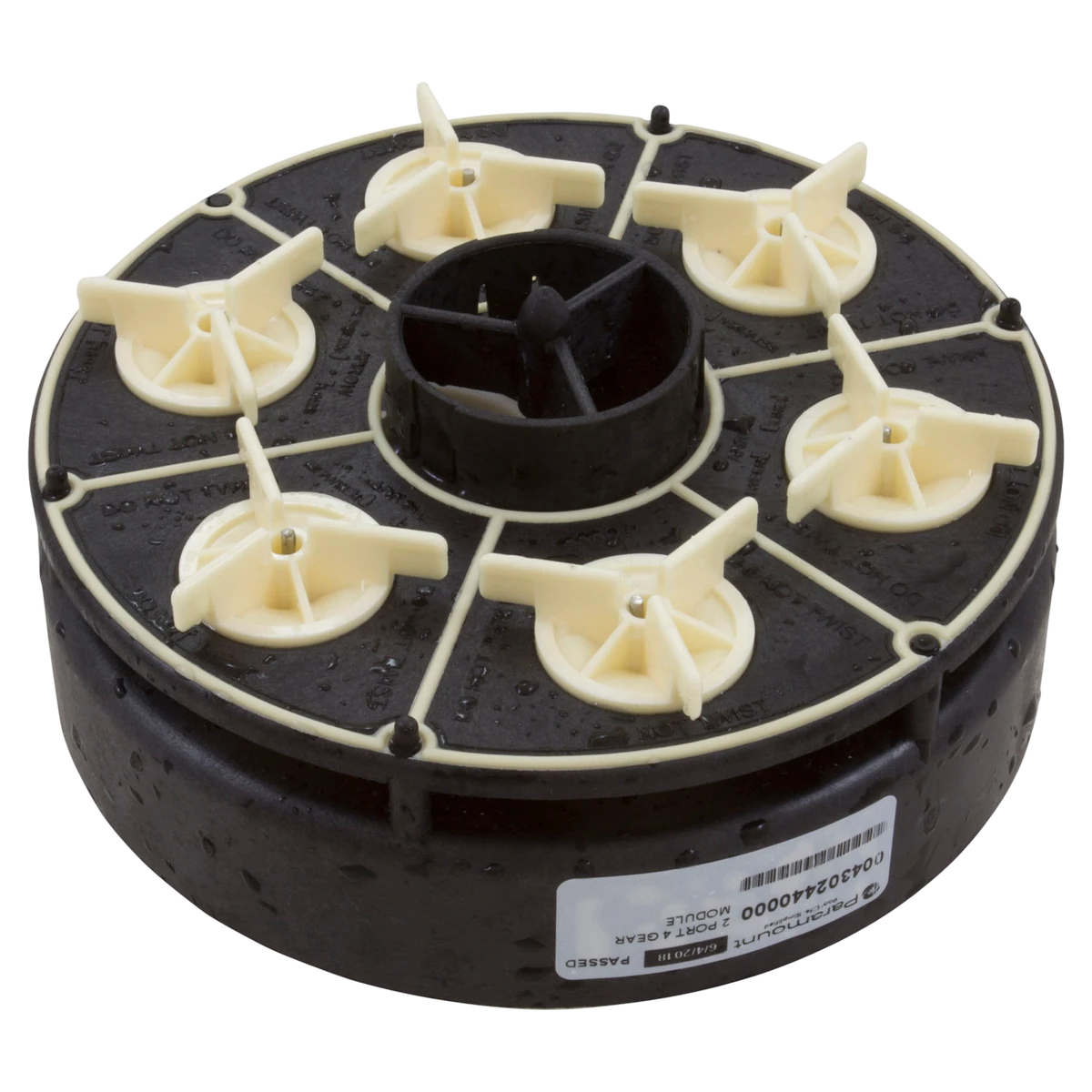 Paramount Leisure Industries Water Valve 2-Port 4-Gear Module (004-302-4400-00) — reverse view