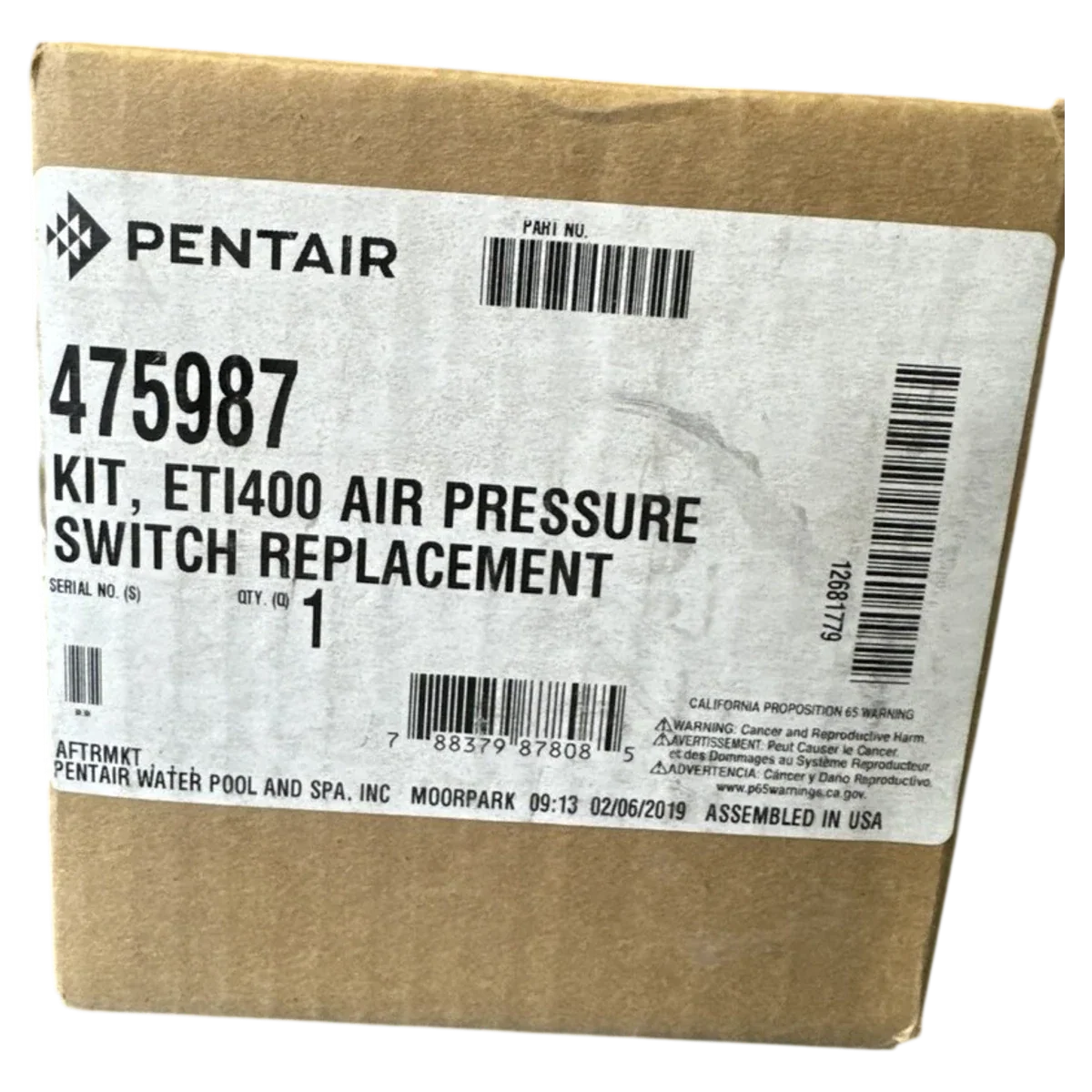 Pentair ETi 400 Air Pressure Switch Kit (475987) — reverse view