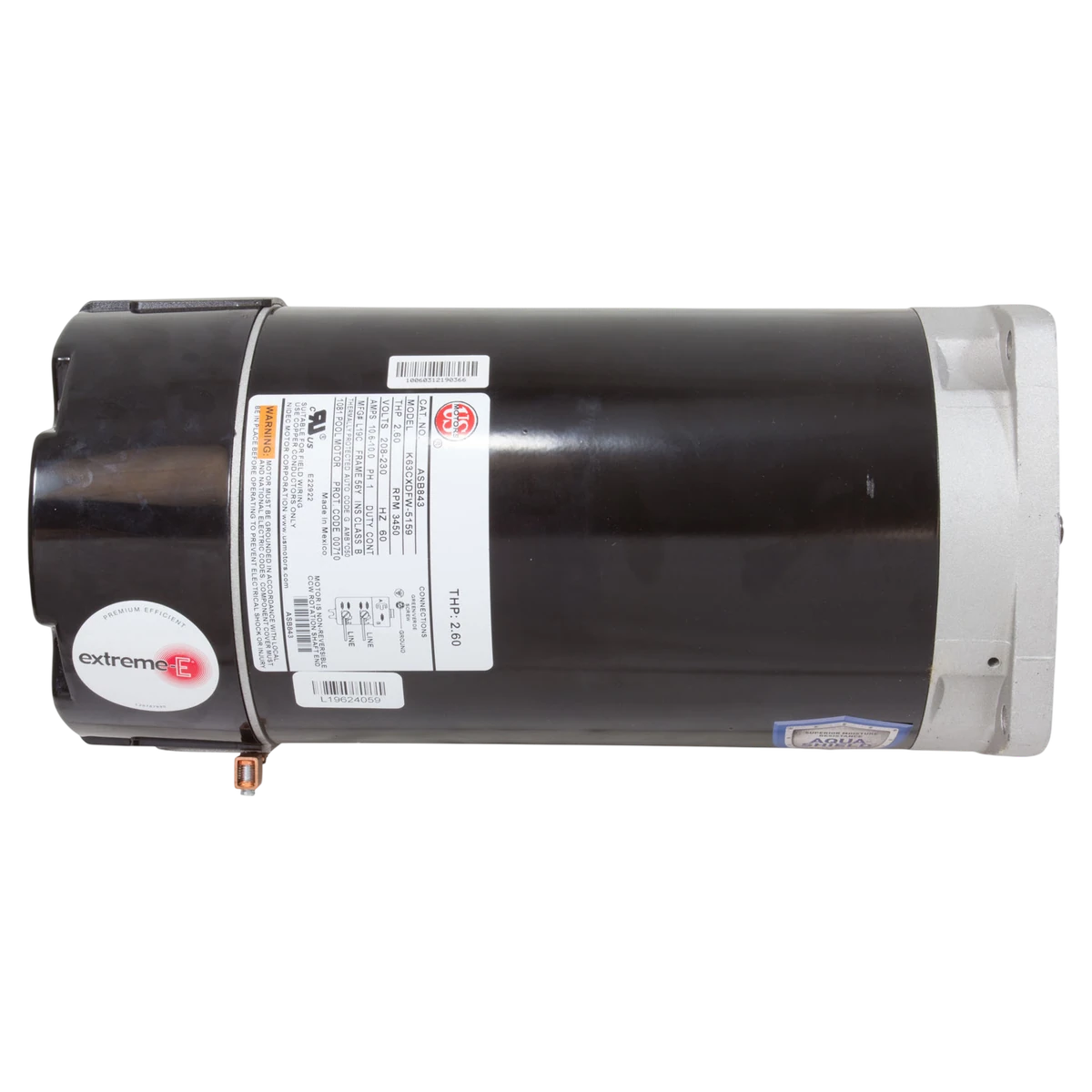 US Motors Aqua-Shield Pump Motor 2 hp 56Y Square Flange (ASB843) — top view