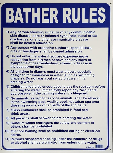 18" x 24" NJ Bather Rules Sign - EZ Pools