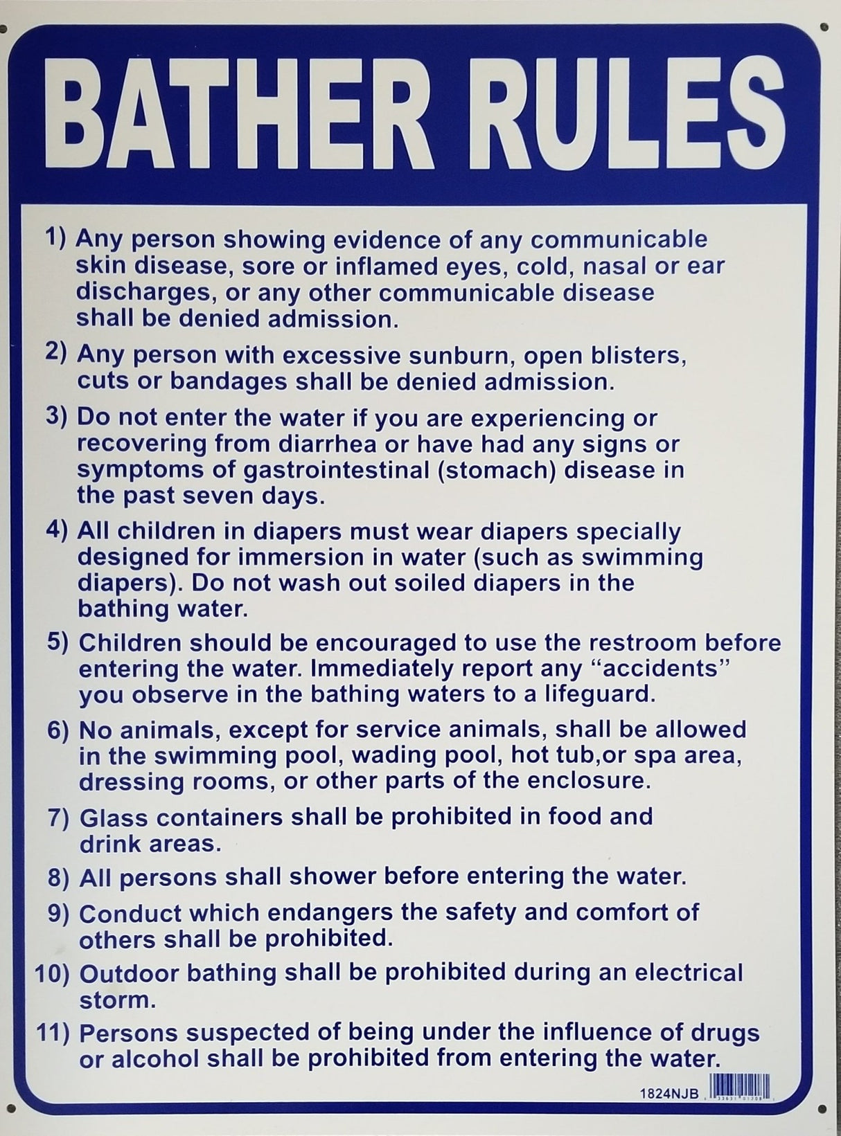 18" x 24" NJ Bather Rules Sign - EZ Pools
