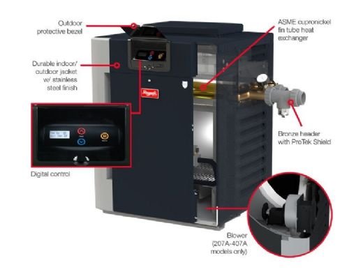 Raypak Digital ASME Natural Gas Commercial Swimming Pool Heater | 399k BTU Cupro Nickel Heat Exchanger | Altitude 0-1999 Ft | C-R406A-EN-X 010201 | B-R406A-EN-X #50 017402 - EZ Pools