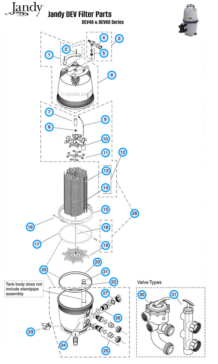Jandy DEV Series DE Filter Parts – EZ Pools