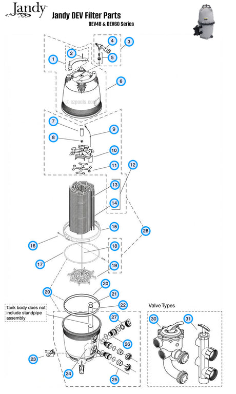 Jandy DEV Filter Parts Diagram