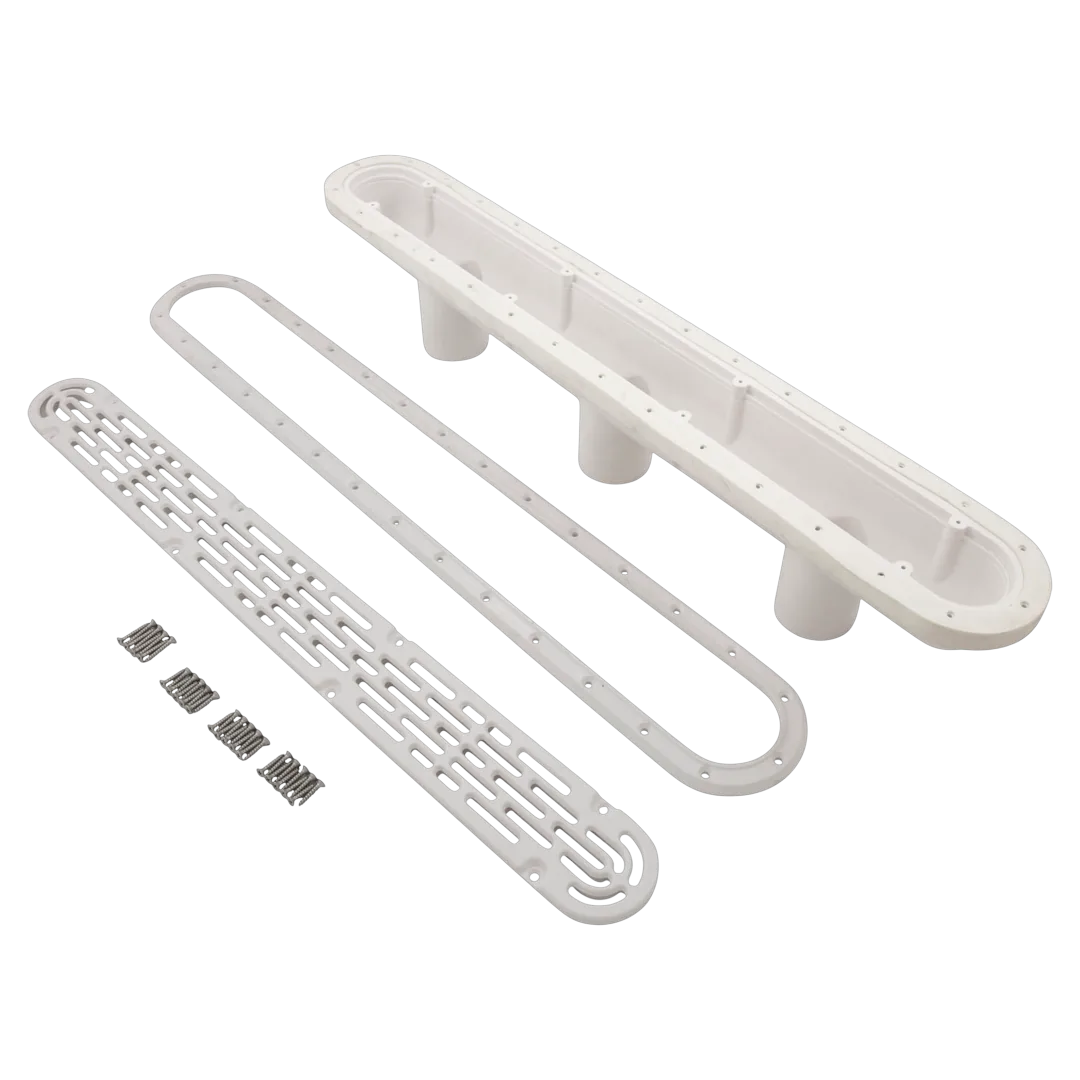 AquaStar 32 in channel drain flat grate with 3-port sump