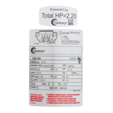 Century SQS1152R 1.5 HP 2-Speed Square Flange Pool Pump Motor - Label