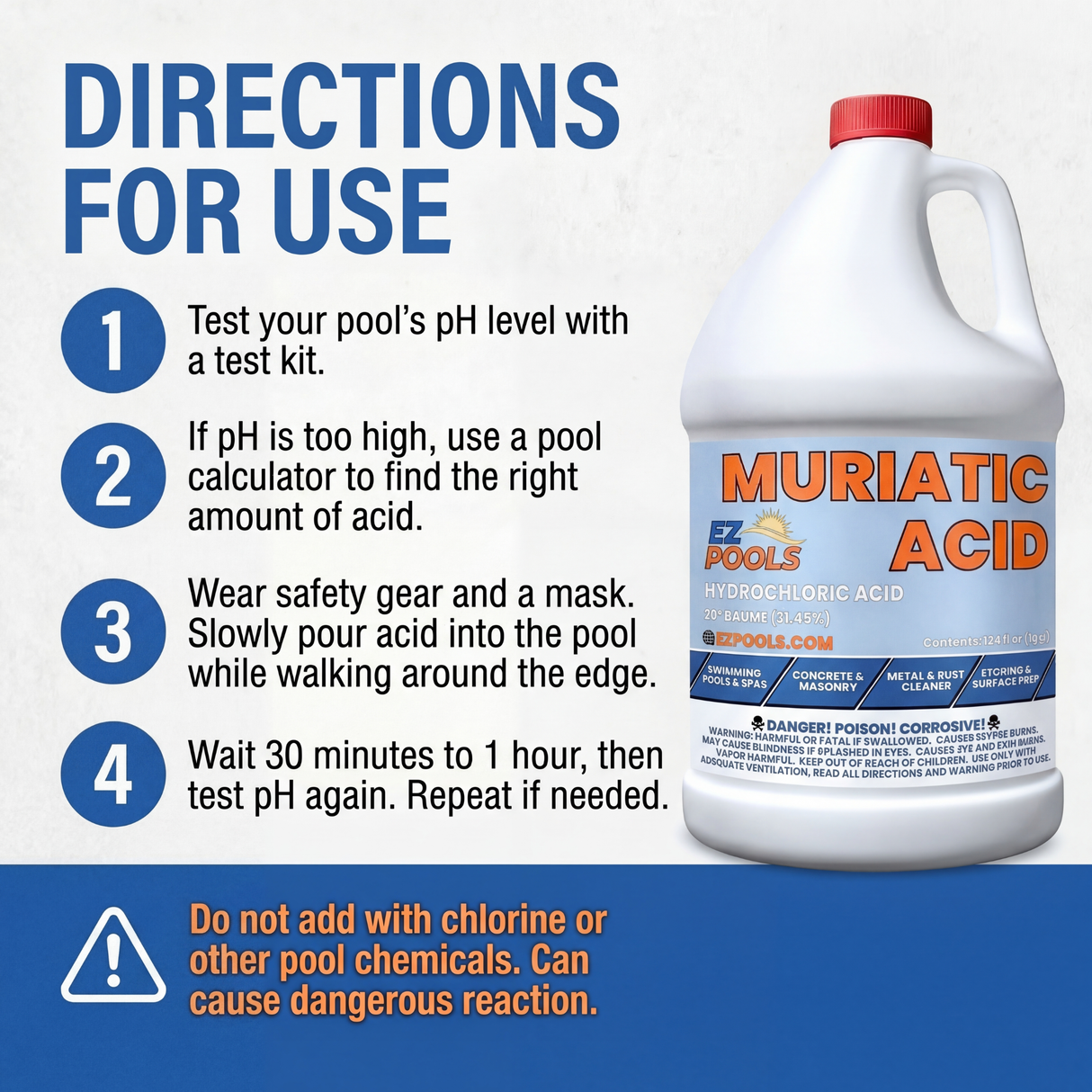 EZ Pools Muriatic Acid (4-Pack) – Lowers Pool & Spa pH Fast (HCL)