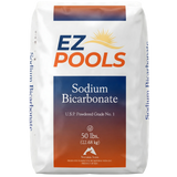 50 pound Bag of EZ Pools USP Sodium Bicarbonate on a white background
