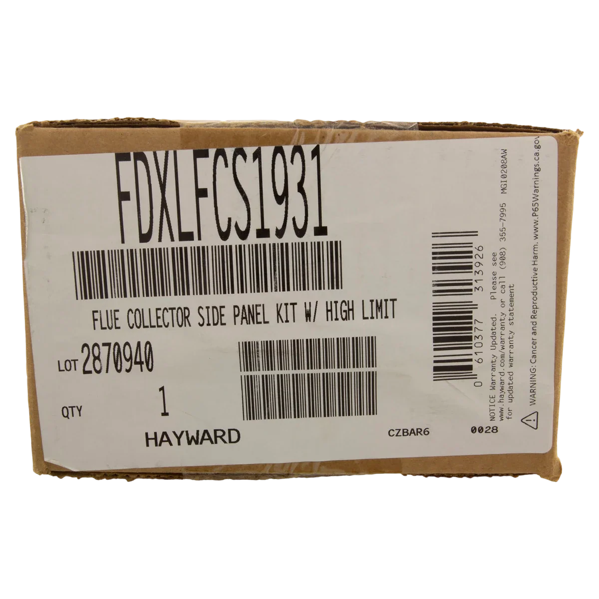 Hayward Flue Collector Side Panel Universal Low Nox HL — product label