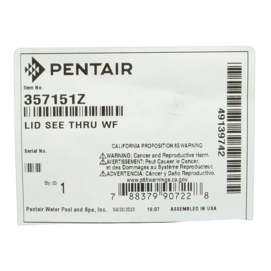 Pentair WhisperFlo Trap Lid - Package