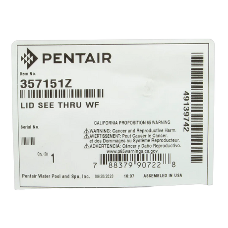 Pentair WhisperFlo Trap Lid - Package