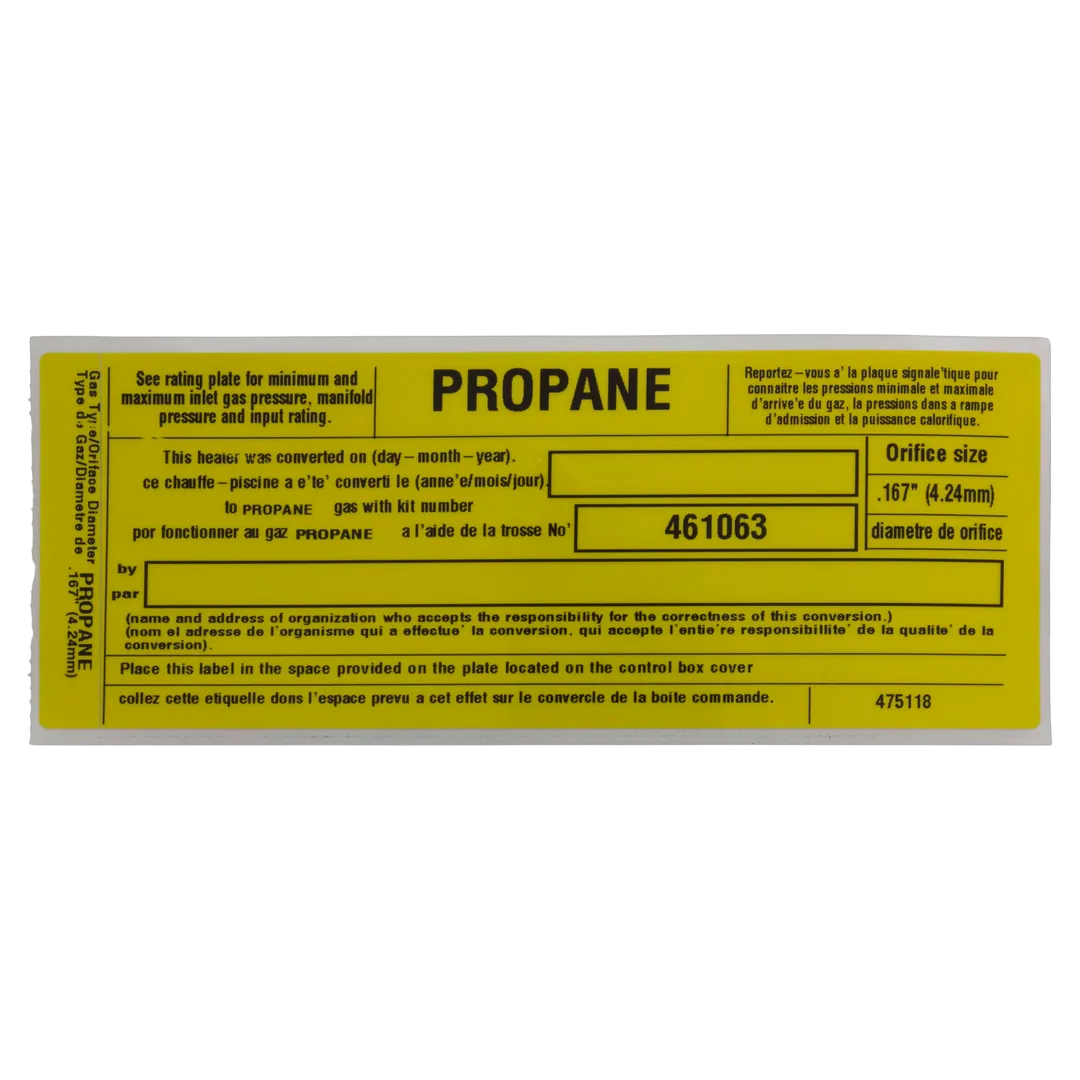 Pentair MasterTemp 125 Natural Gas to Propane Conversion Kit - Label