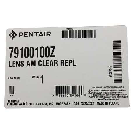 Pentair 79100100Z Clear Tempered Light Lens - Label