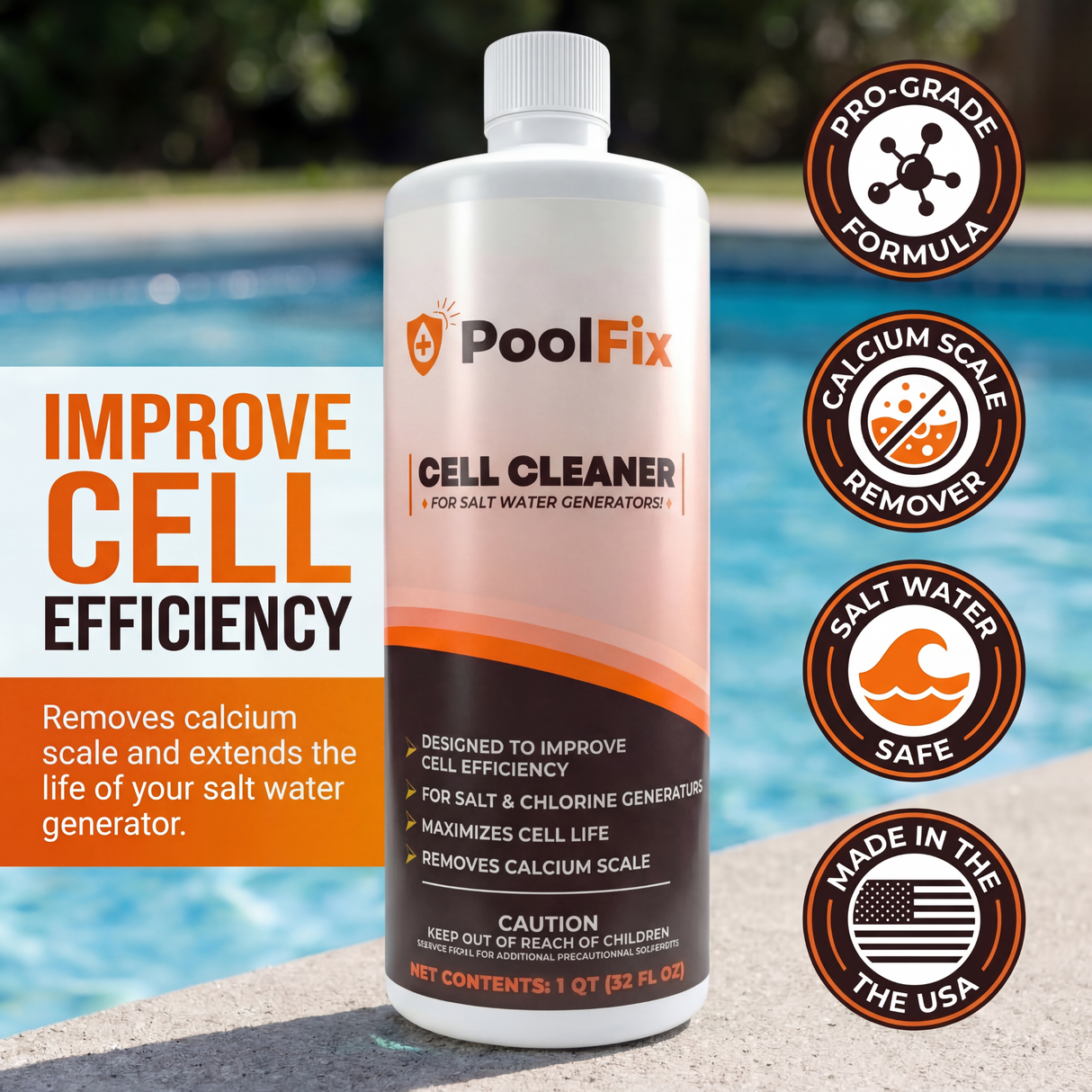 PoolFix Salt Cell Cleaner – Removes Scale & Buildup for Saltwater Pools (1 Qt)