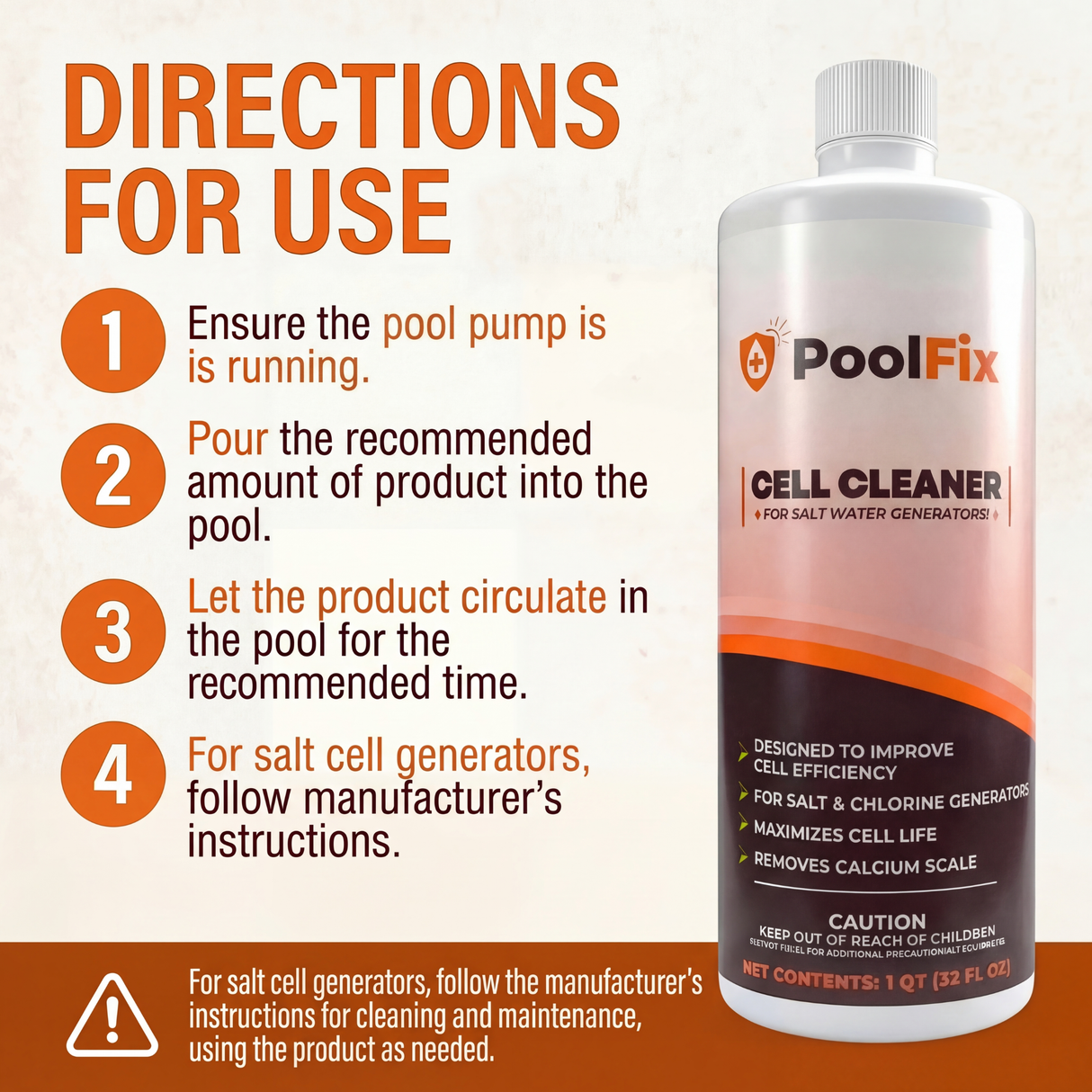 PoolFix Salt Cell Cleaner – Removes Scale & Buildup for Saltwater Pools (1 Qt)