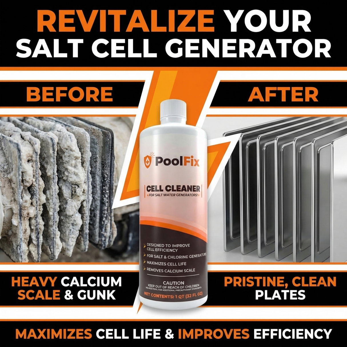 PoolFix Salt Cell Cleaner – Removes Scale & Buildup for Saltwater Pools (1 Qt)