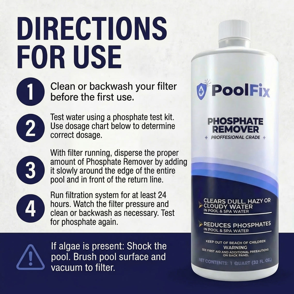 PoolFix Phosphate Remover – Reduces Phosphates for Clear Pool Water (1 Qt)