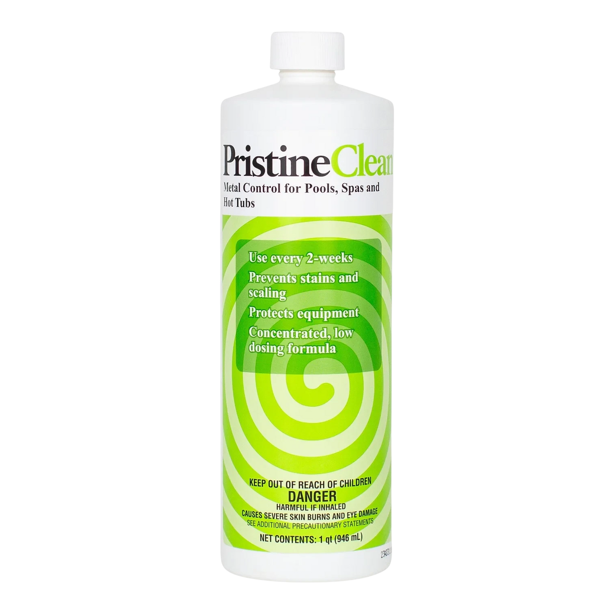 Pristine Clean bottle with green and white design on a white background