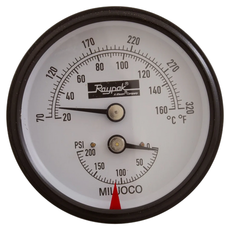Raypak 007399F Temperature and Pressure Gauge - Front