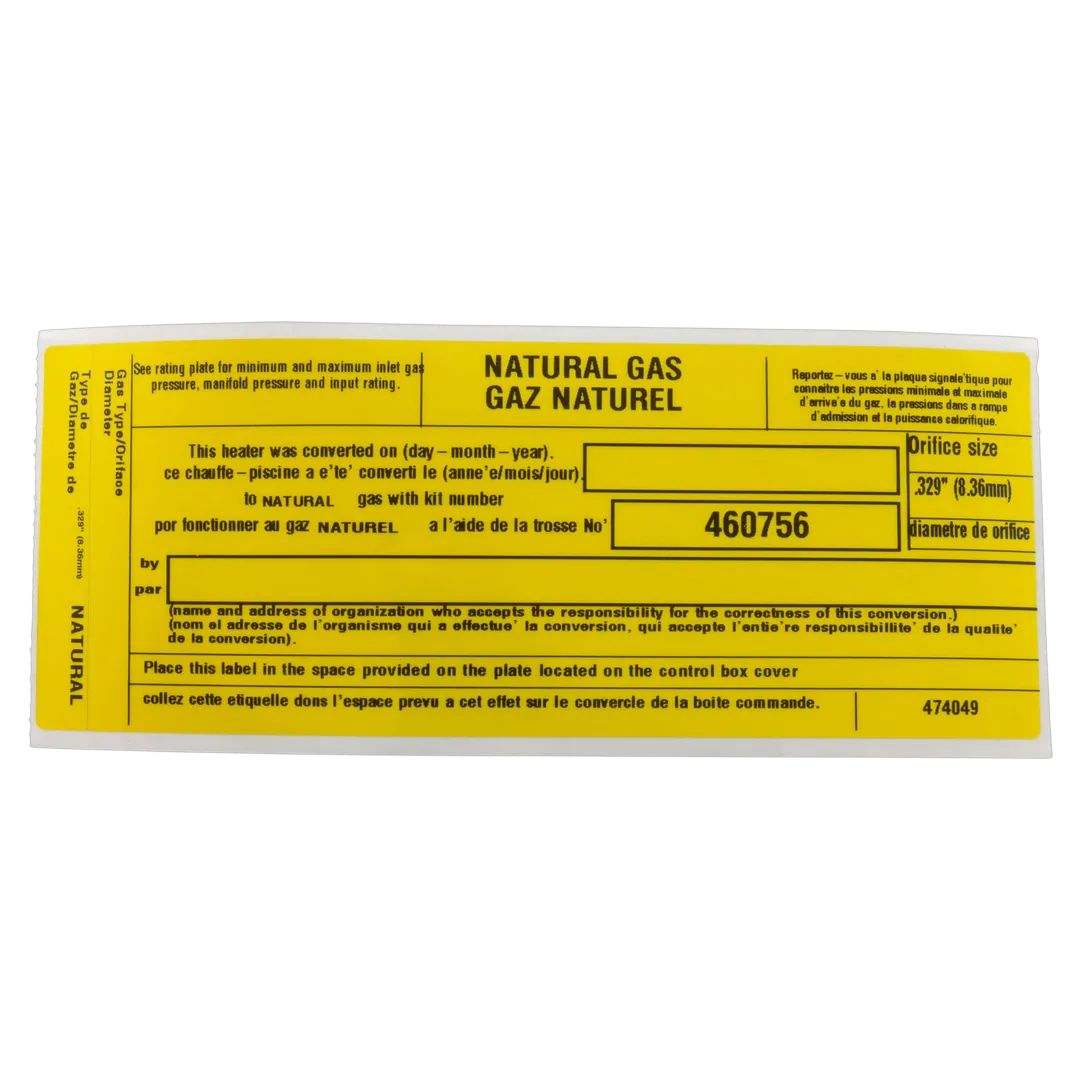 Pentair MasterTemp 300 Propane to Natural Gas Conversion Kit - Label
