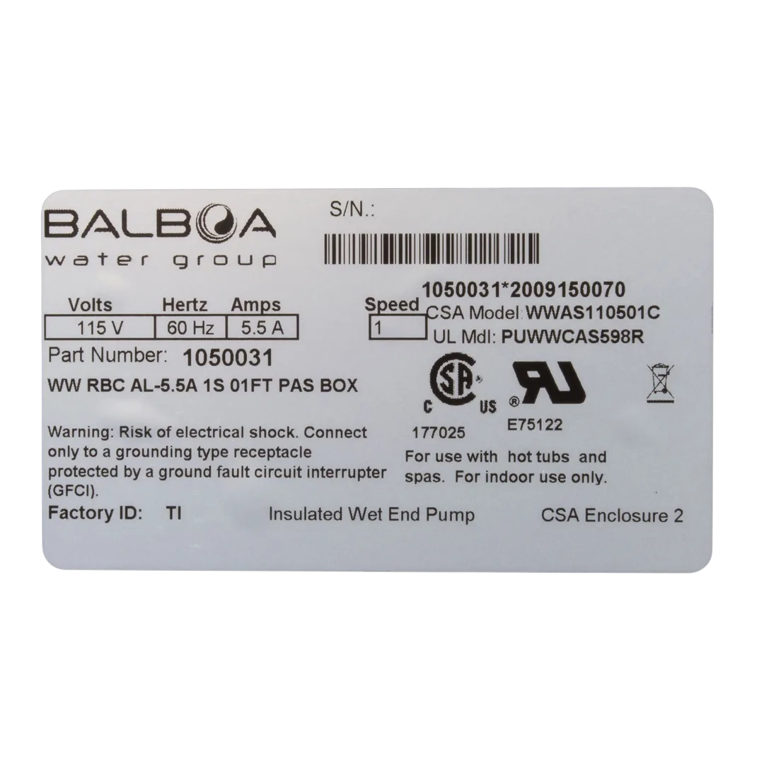 Balboa Vico Pump 115V 5.5 Amp with Air Switch
