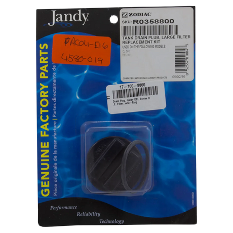 Jandy R0358800 drain plug with O-ring for DEL/CL filters