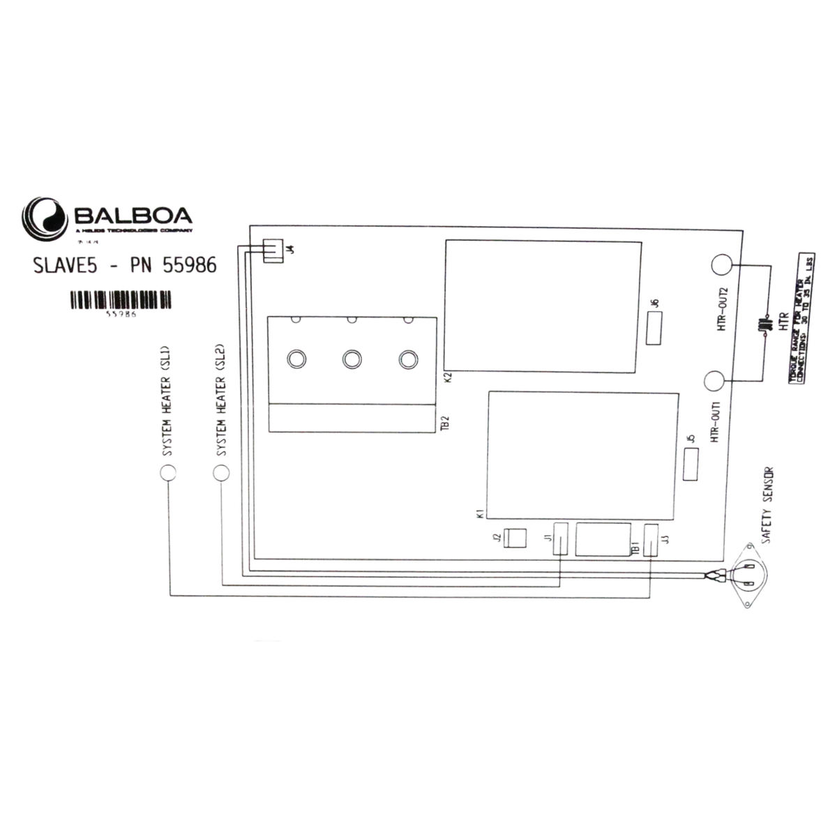 Balboa Water Group System Heater Slave 5.5kW Titanium (55986) — schematic view