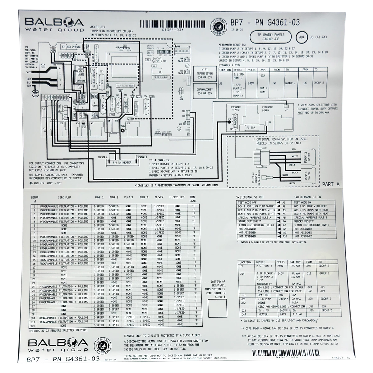 Balboa Water Group BP7 Retrofit Kit 4.0kW TP700 (G6407) — schematic view