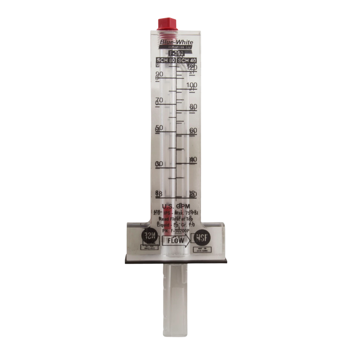 BlueWhite 2 inch Horizontal Flow Meter 20-120 GPM | F-30200P – EZ Pools