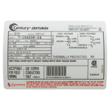 Century 3/4 HP 56C Pool Pump Motor (B121) — product label