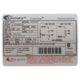 Century Pump Motor .75HP 56J Frame (B127) — product label