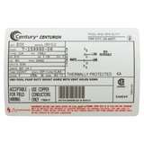 Century Centurion 3 HP Y56J Round Pump Motor (B131) — product label