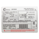 Century 1HP Square Flange Motor 56Y (B2848V1) — product label